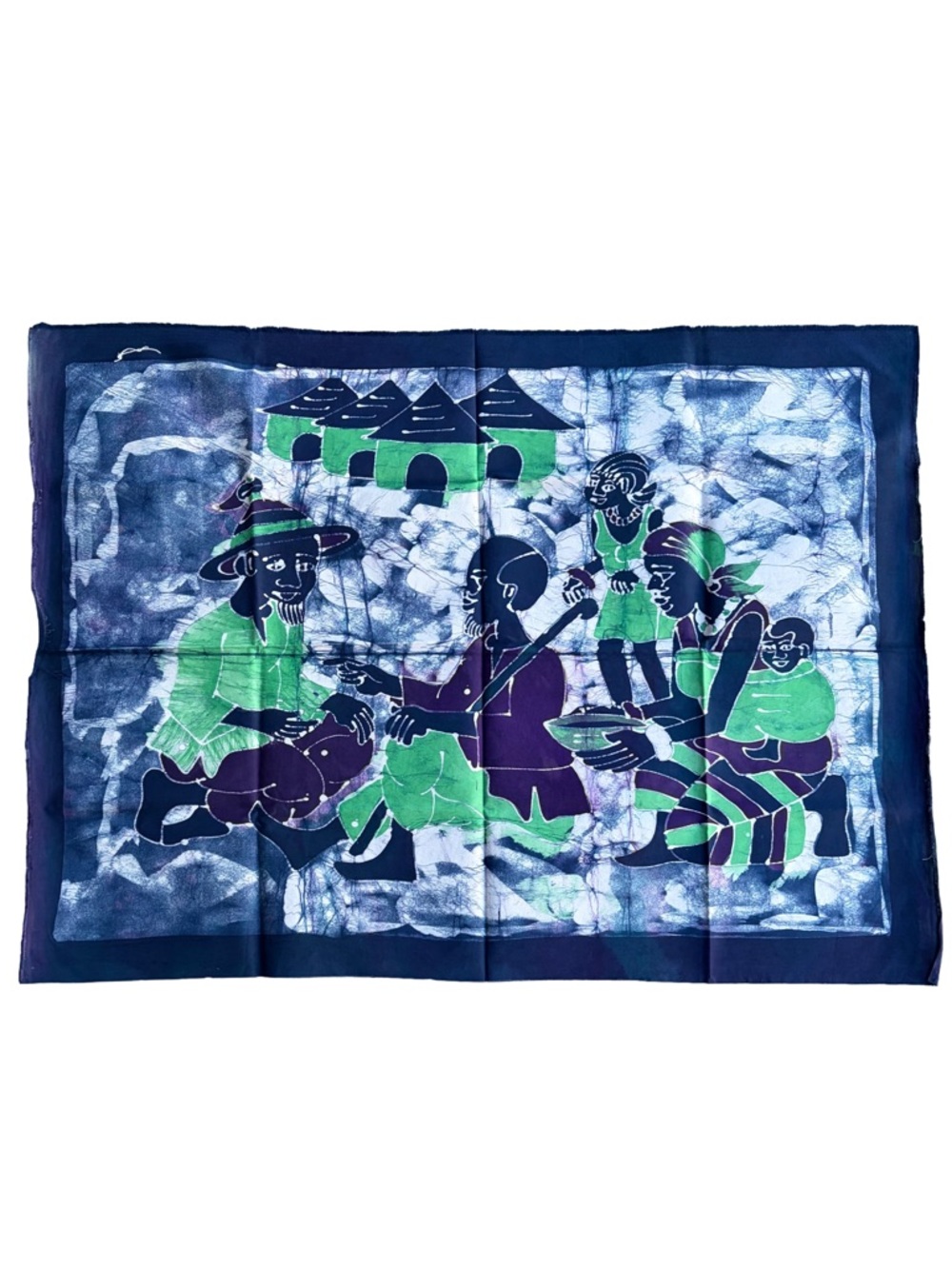 Handcrafted Batik Scene Scarf in Blue, Green & Purple Wall Tapestry